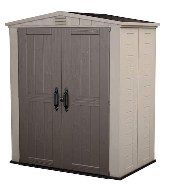 Factor 6 ft. W x 3 ft. D Outdoor Durable Resin Plastic Storage Shed with Double Doors, Taupe and Brown (22.9 sq. ft.)