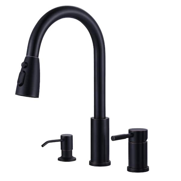 Single Handle Pull Down Sprayer Kitchen Faucet with Soap Dispenser in Oil Rubbed Bronze