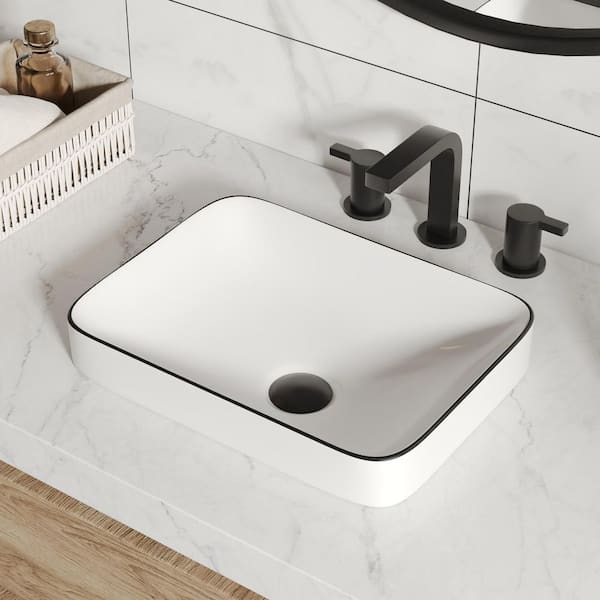 DEERVALLEY Ally 16 in. Rectangular Vessel Bathroom Sink in White Ceramic with Black Trim Faucet Not Included