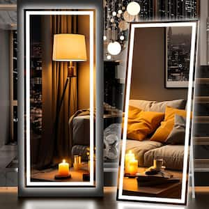 22 in. W x 67 in. H Square White LED Lighted Floor Standing Mirror, Full Body Dressing Mounted Mirror, Tempered Glass