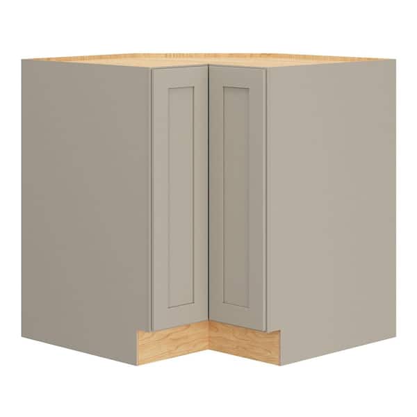 QuickShip Cottage 33 in. W x 24 in. D x 34.5 in. H Assembled Plywood Lazy Susan Corner Cabinet in Sterling
