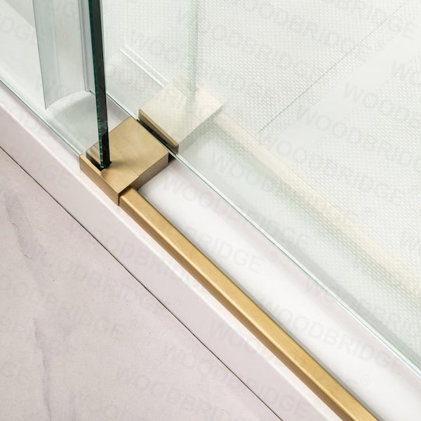 Woodbridge Westfield 56 in. to 60 in. x 76 in. Frameless Sliding Shower Door with Shatter Retention Glass in Brushed Gold Finish HSD3724