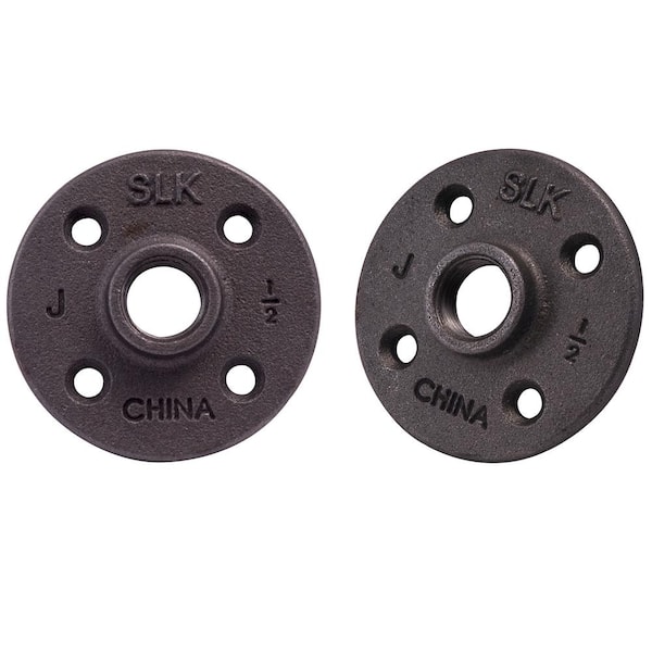 STZ Pipe Decor 1/2 in. Black Iron Pipe Flange (2-Pack)