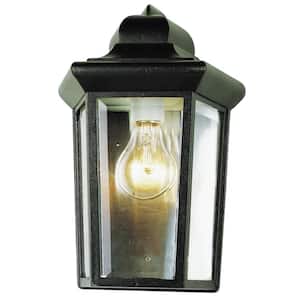 Rendell 1-Light Black Outdoor Pocket Wall Light Fixture with Clear Glass