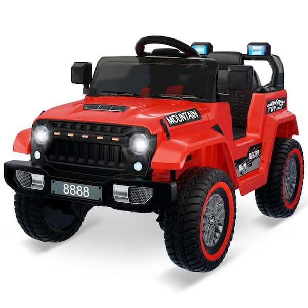 Garvee 12V Kids Electric Ride on Truck Car with Remote Control, Spring Suspension, 3 Speeds, LED Lights, Red