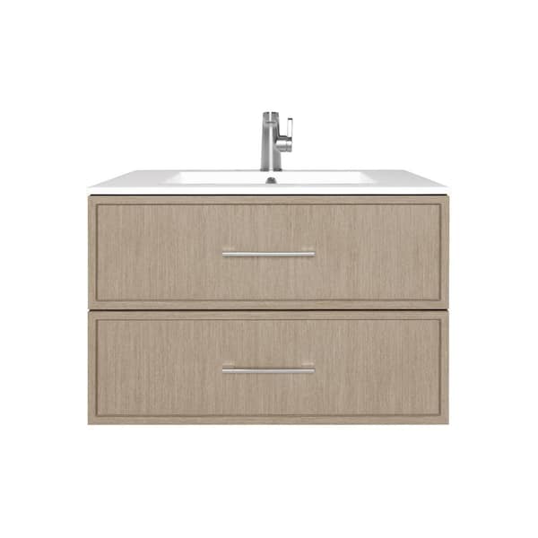 Cutler Kitchen and Bath Cassidy 30 in. W x 18 in. D x 20 in. H Single Sink Wall Mounted Bath Vanity in Flavie with Cultured Marble Top in White