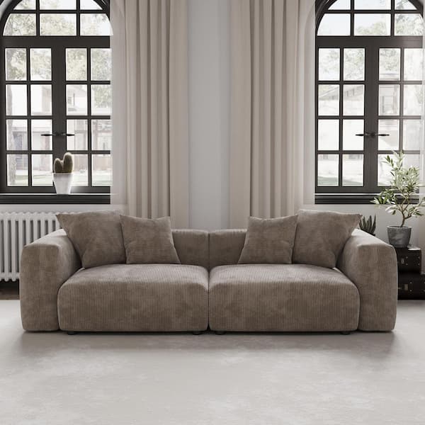 Unbranded 102.36 in. Square Arm 2-Piece Corduroy Deep Seat Modular Apartment Sectional Sofa with Removable Cover in Brown
