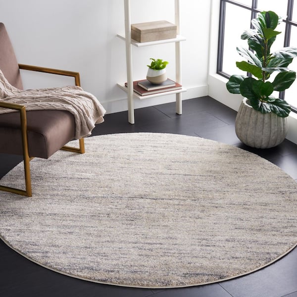 Retro 6 ft. x 6 ft. Round Ivory/Dark Gray Striped Marle Area Rug