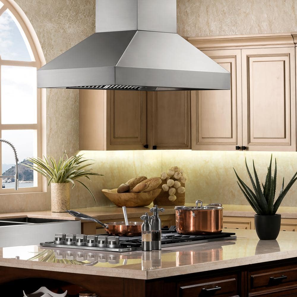 36'' Stainless Steel Convertible Island Range Hood with Charcoal Filter