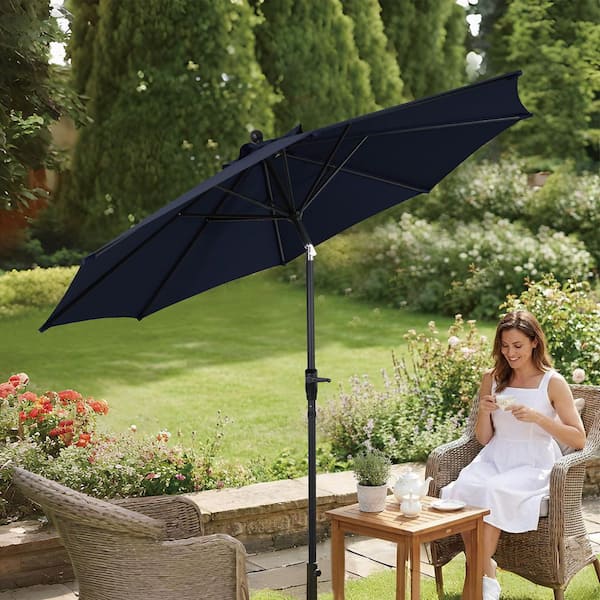9 double vented patio umbrella with tilt AE Outdoor 9 ft. Patio Umbrella w/ Auto-Tilt and Crank Lift-Double Vented Canopy, Wind-Resistant Ribs, UV/Water-Resistance(DKBLUE)