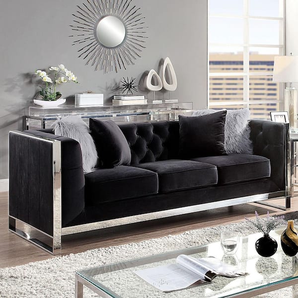 Furniture of America Jagoro 81.25 in. W Square Arm Polyester Rectangle Sofa in Black