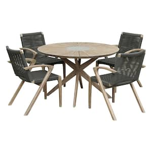 Sachi and Nabila Light 5-Piece Eucalyptus Wood Round Outdoor Dining Set