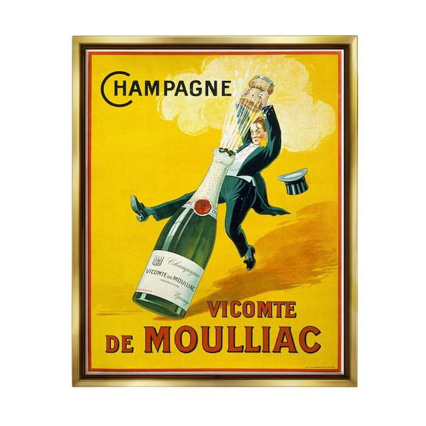 The Stupell Home Decor Collection Illustration Champagne Vicomte de Moulliac Pop Bottle by Marcus Jules Floater Frame Drink Wall Art Print 25 in. x 31 in.