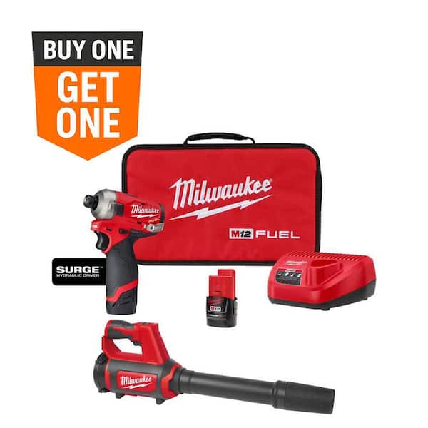 M12 FUEL SURGE 12V Lithium-Ion Brushless Cordless 1/4 in. Hex Impact Driver Kit w/Two 2. 0Ah Batteries & Spot Blower