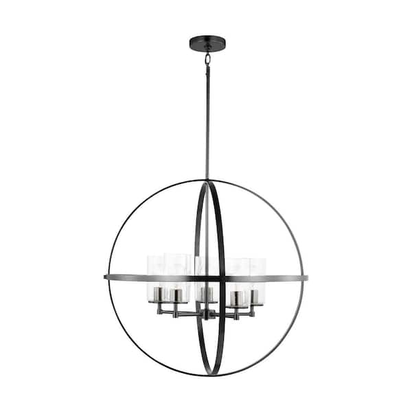 Generation Lighting Alturas 5-Light Brushed Oil Rubbed Bronze Modern Hanging Globe Chandelier with Clear Seeded Glass Shades