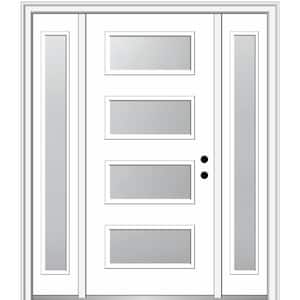 64.5 in. x 81.75 in. Celeste Left-Hand Inswing 4-Lite Frosted Painted Fiberglass Smooth Prehung Front Door w/ Sidelites