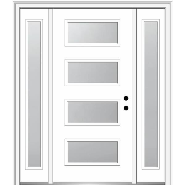 MMI DOOR 68.5 in. x 81.75 in. Celeste Left-Hand Inswing 4-Lite Frosted Painted Fiberglass Smooth Prehung Front Door w/ Sidelites