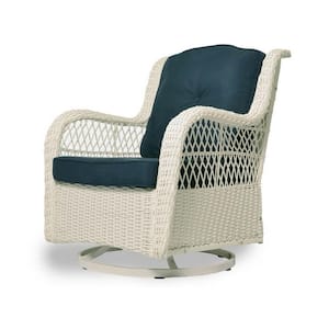 Rio Vista White 1-Piece Wicker Outdoor Bistro Swivel Glider Chair Set with Navy Cushions