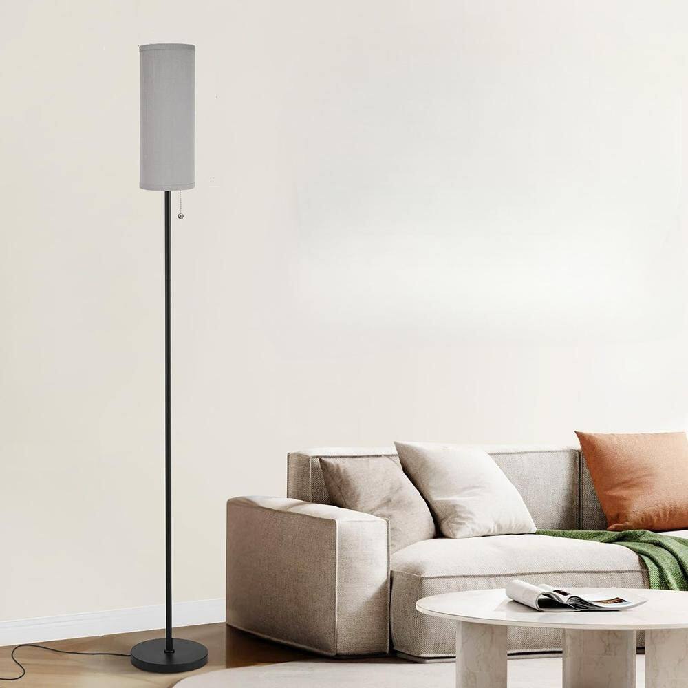 64 in. Black 1-Light Standard Floor Lamp with Linen Shade and 9W