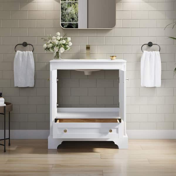 Nordic 30 in. Solid Wood Single Sink Freestanding White Bath Vanity with White Ceramic Top and Sink