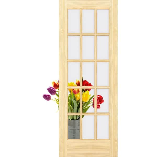 32 in x 80 in French Solid Core 15-Lite Clear Glass Pine Wood Interior Door Slab