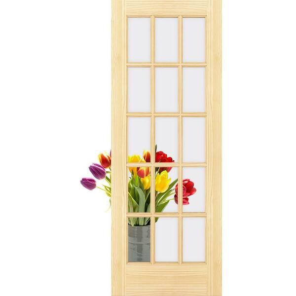36 in x 80 in French Solid Core 15-Lite Clear Glass Clear Pine Wood Interior Door Slab
