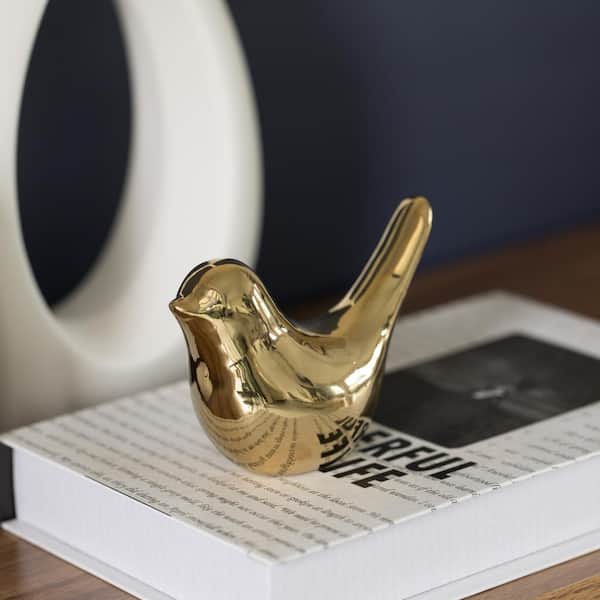 Uniquewise Modern Accent Table Decor Ceramic Gold Bird Figurine Statue Ornament