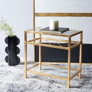 Hanzel 22 in. Gold Rectangle Glass End Table