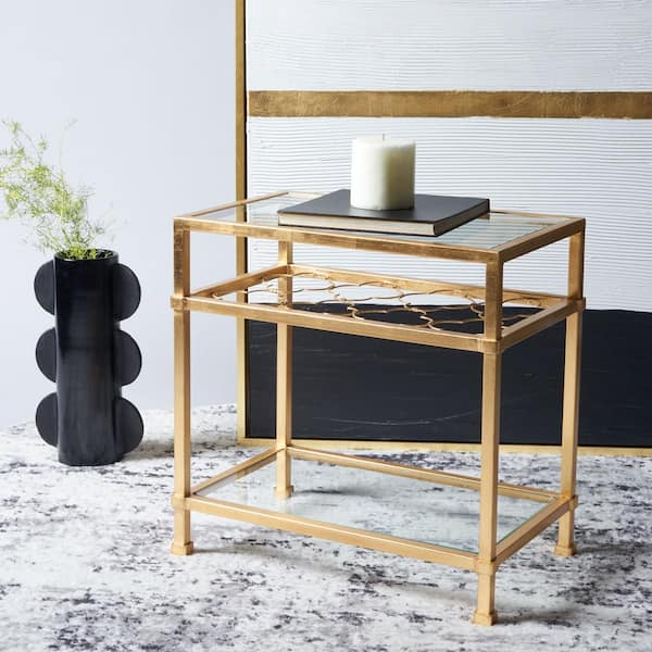 SAFAVIEH Hanzel 22 in. Gold Rectangle Glass End Table