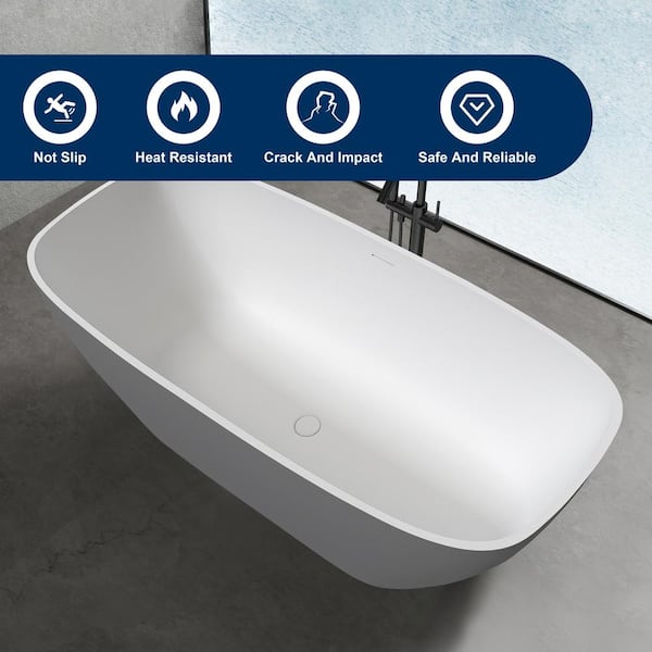 Milan 67 in. Stone Resin Solid Surface Matte Flatbottom Freestanding Bathtub in White