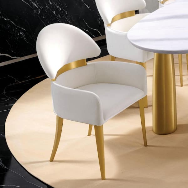 Furniture of America Varand White/Gold Fabric Cushioned Dining Chair Set of 2