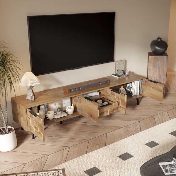 Nestfair Natural 78 in. Wood TV Stand Fits TVs up to 65 to 85 in