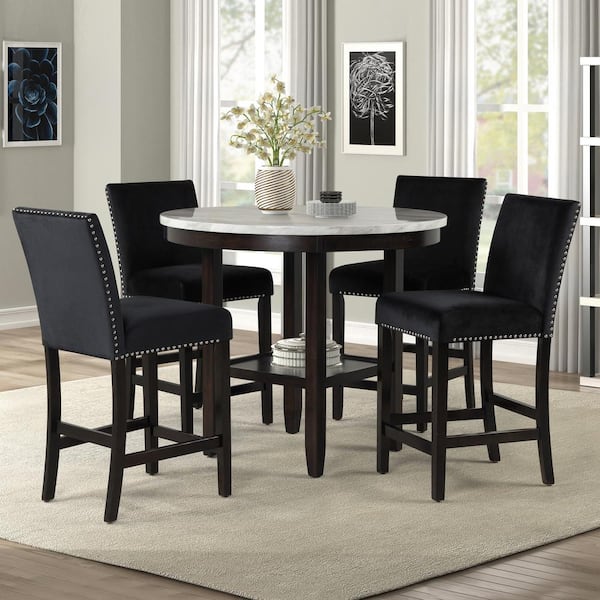 New Classic Furniture Celeste 5-Piece Wood Top Round Counter Set, Black & Espresso