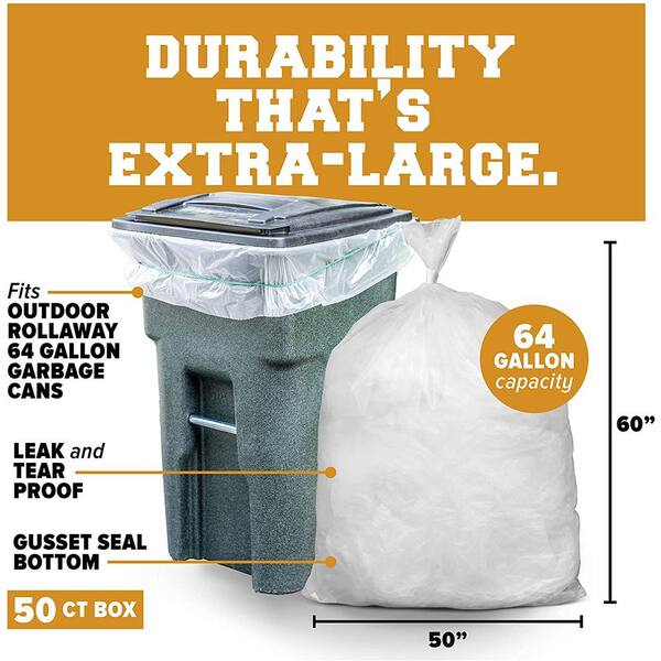 50 Pack 64 Gallon Large Heavy Duty Garbage Waste Trash Can Toter Bags  50x60Inch 