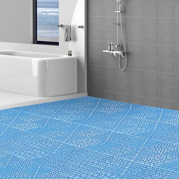 Interlocking Drainage Mat Floor Tiles Rubber Interlocking Gym Flooring Tiles Blue 12 x 12 x 0.6 in. (50 Pcs, 50 sq. ft.)