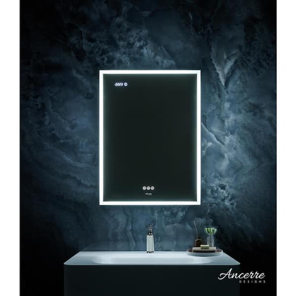 Ancerre Designs Pagani 24-in x 32-in Lighted LED Fog Free Surface/Recessed Mount Black Mirrored Soft Close Medicine Cabinet with Outlet