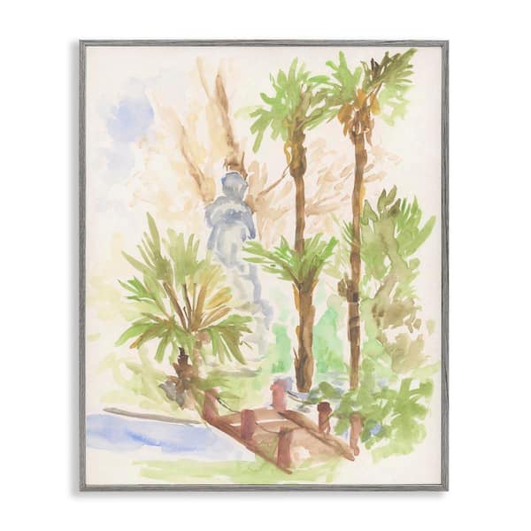 Stupell Industries Bridge over River Abstract by June Erica Vess Gray Framed Nature Giclee Art Print 30 in. x 24 in.