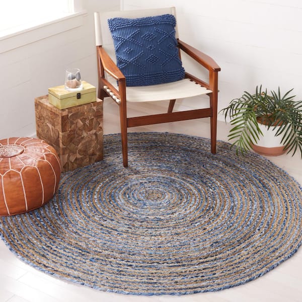 Cape Cod 6 ft. x 6 ft. Blue/Natural Striped Round Rug