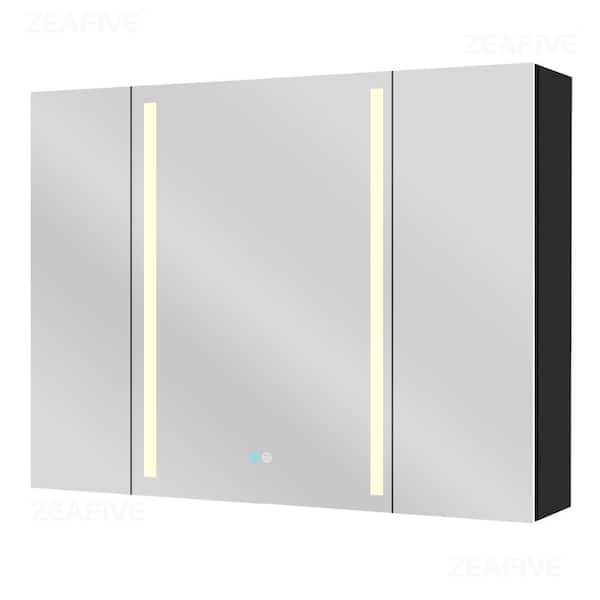 40 in. W x 30 in. H Rectangular Black Aluminum Surface Mount LED Lights Bathroom Medicine Cabinet with Mirror & Defogger