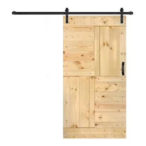 S Series 42 in. x 84 in. Unfinished DIY Solid Wood Sliding Barn Door with Hardware Kit