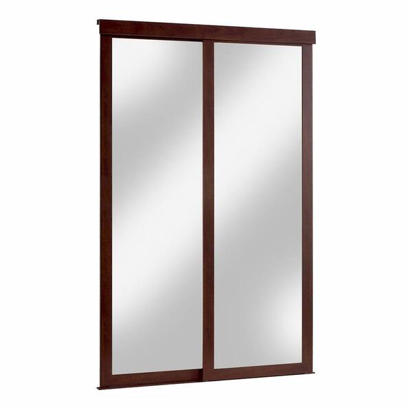 Pinecroft 72 in. x 80 in. Mirror 2-Panel Fusion Chocolate Frame Aluminum Sliding Door