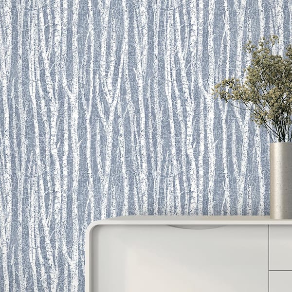 Toyon Blue Birch Tree Paper Strippable Roll (Covers 56.4 sq. ft.)