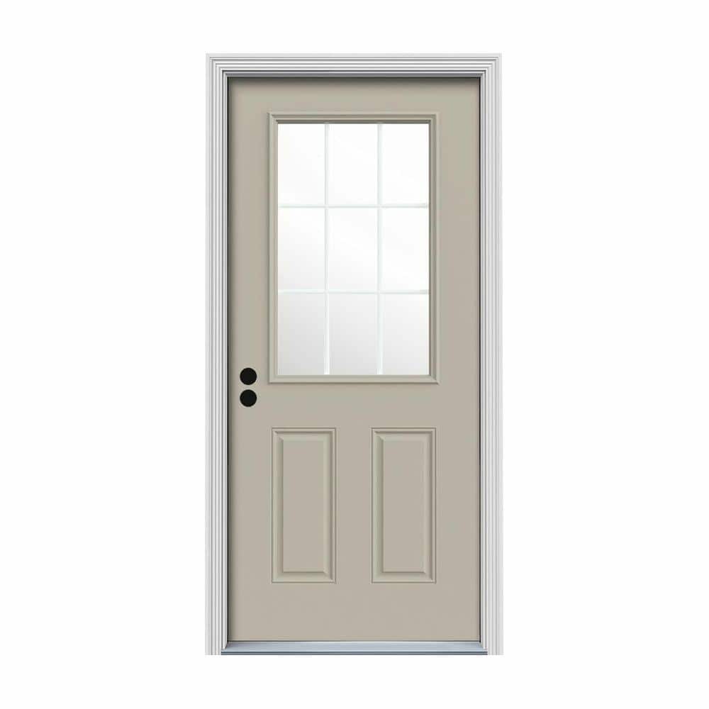JELD-WEN 32 in. x 80 in. 9 Lite Desert Sand Painted Steel Prehung