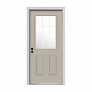 32 in. x 80 in. 9 Lite Desert Sand Painted Steel Prehung Right-Hand Inswing Entry Door w/Brickmould