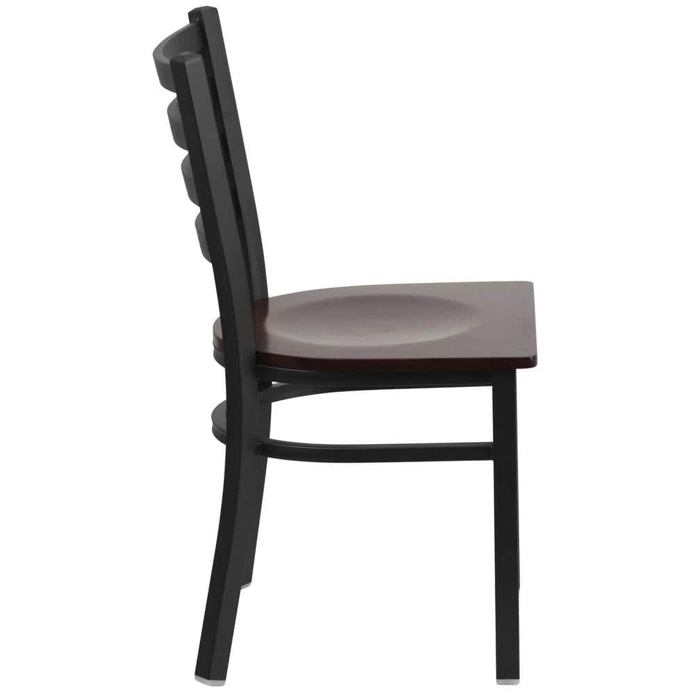 High Ladderback Walnut Wood Seat with Black Metal Frame Chair