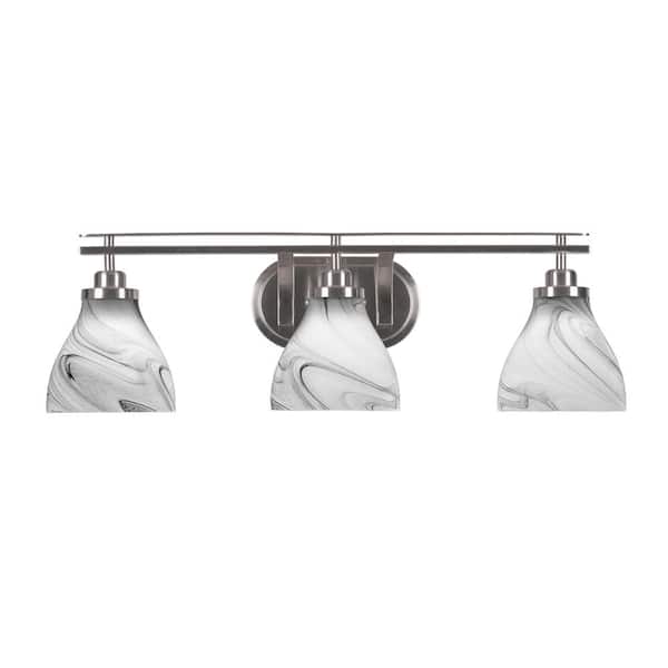 Unbranded Monroe 28.25 in. 3-Light Brushed Nickel Vanity Light 6.25 in. Onyx Swirl Glass Shade No Bulbs Included