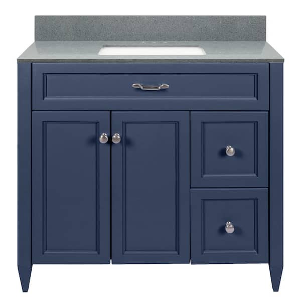 Ella Vail 37 in. W x 22 in. D x 36 in. H Bath Vanity in Navy Blue with Quartz Stone Galaxy Gray Top with White Basin