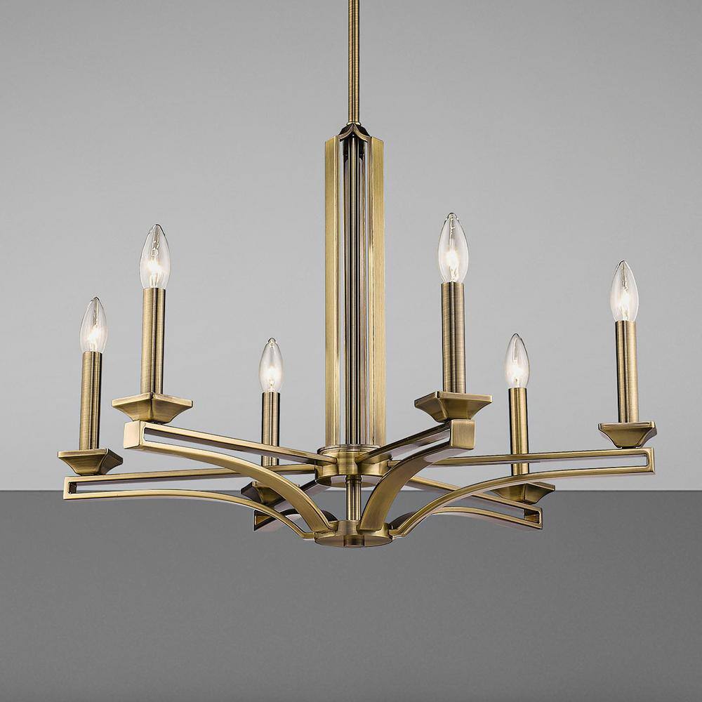 Antique Brass 6-Light Candelabra Chandelier with Adjustable Rods