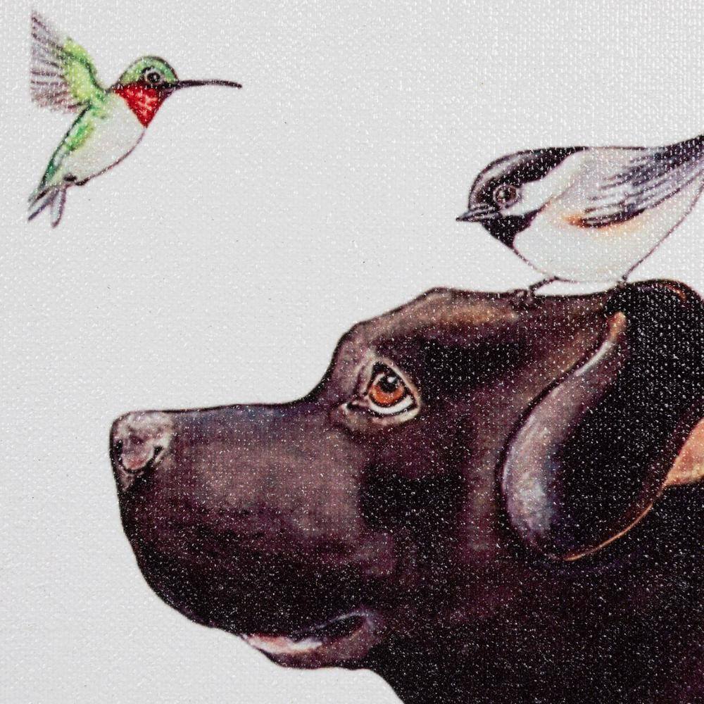Whimsical Birds on Dog Canvas Wall Art with Wood Frame