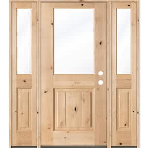 60 in. x 80 in. Rustic Alder Half Lite Clear Low-E V-Grooved Unfinished Wood Left-Hand Prehung Front Door/Sidelites